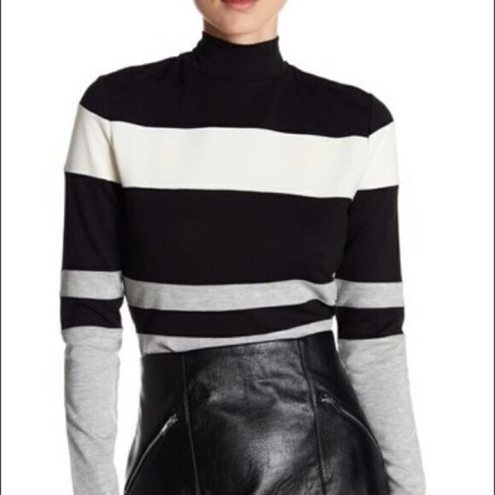 CATHERINE MALANDRINO Striped Black and White Turtleneck Sweater MEDIUM